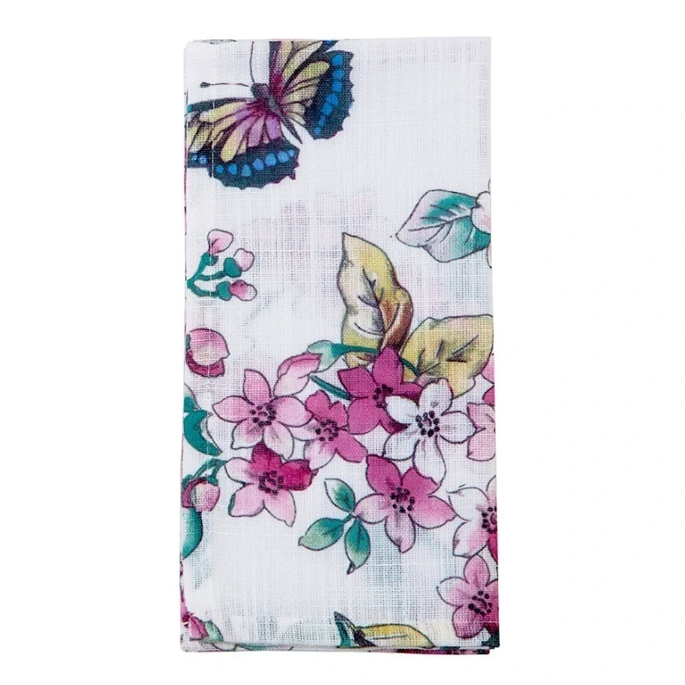 Butterflies Bold Bright Lenox Cloth Napkin NEW (6 Available) Pink Teal White